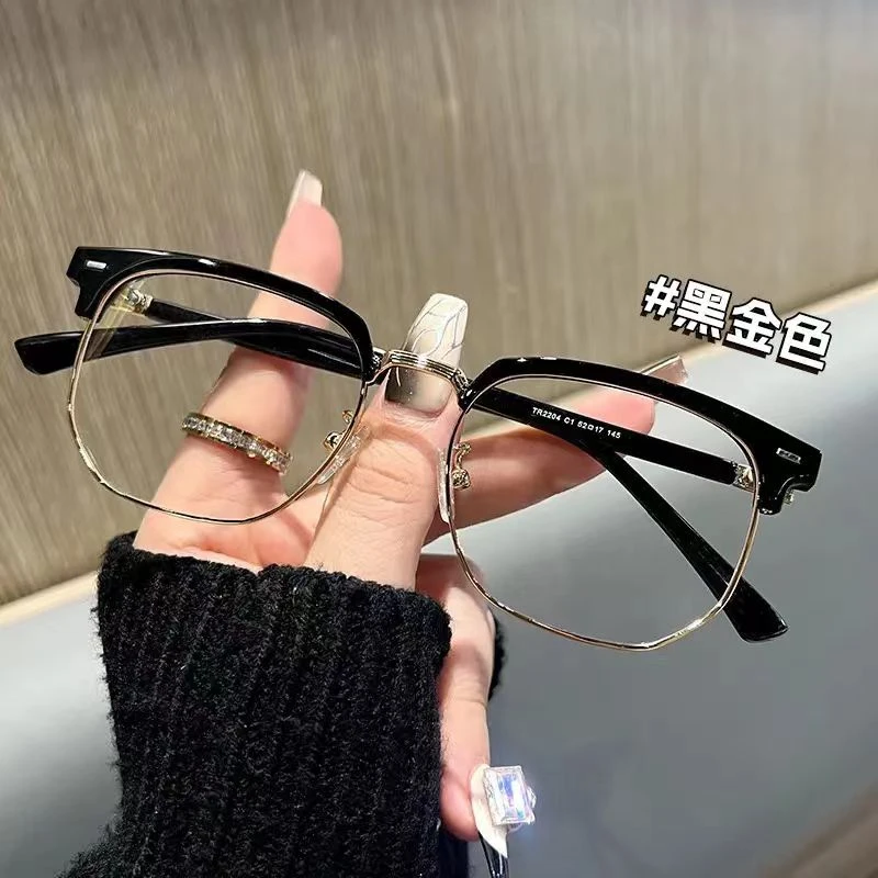 回头率超高!超好看的复古半框近视眼镜防蓝光素颜男女百搭平光镜