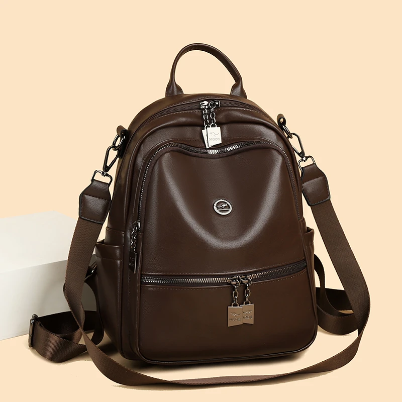 米琦袋鼠高级感大气简约休闲女士双肩包2025秋冬新款轻奢时尚背包