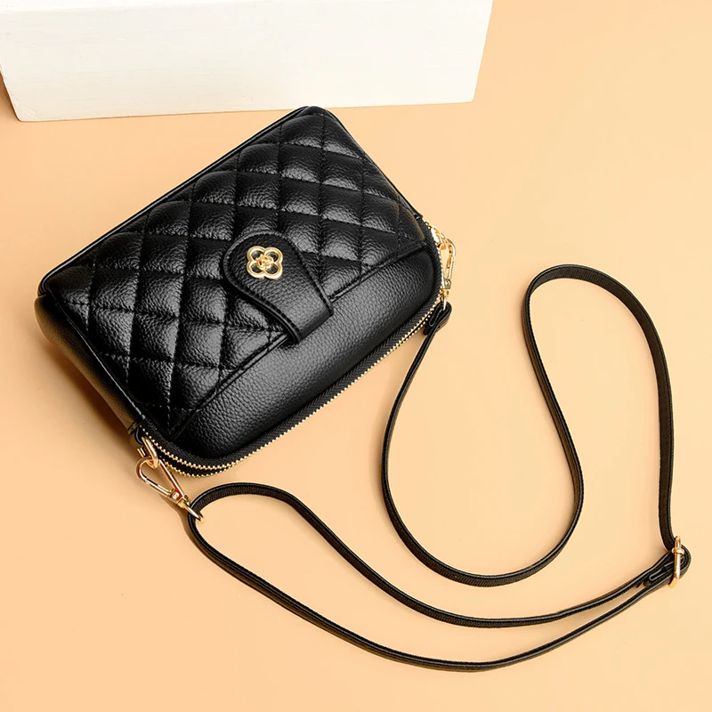 小挎包女2025新款潮百搭菱格包中年女包妈妈款斜挎手机小包包软皮