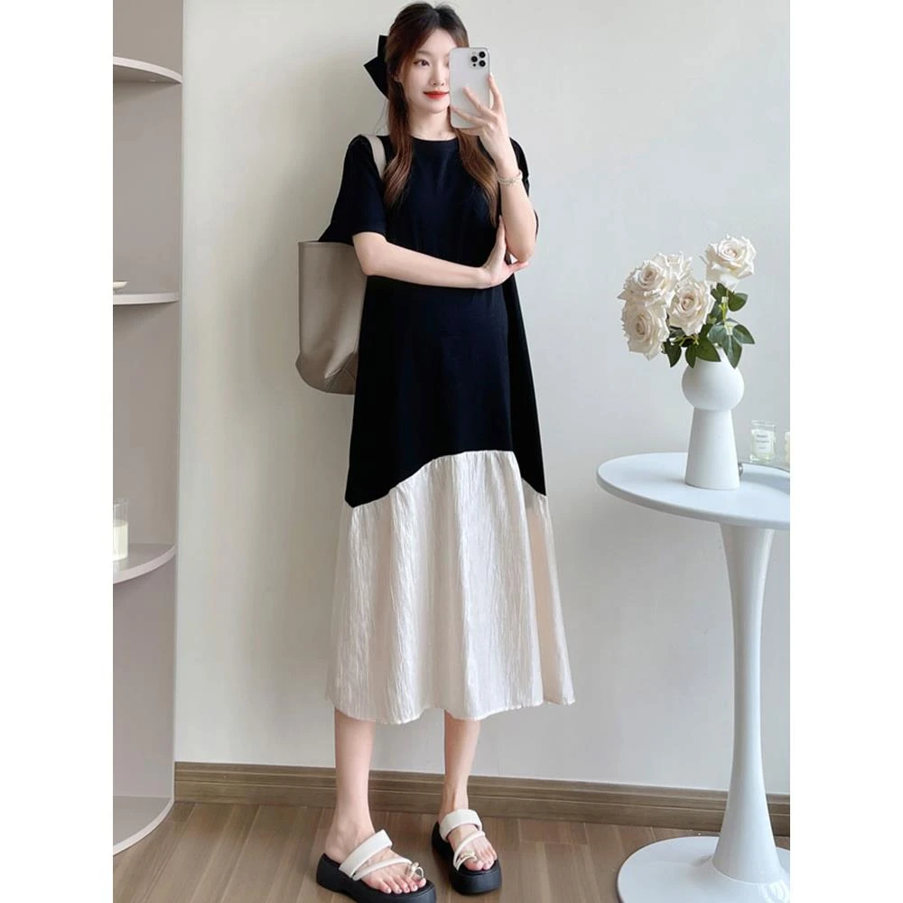 孕妇裙子连衣裙夏2025新款时尚拼接长裙夏装大码宽松中长款高级感