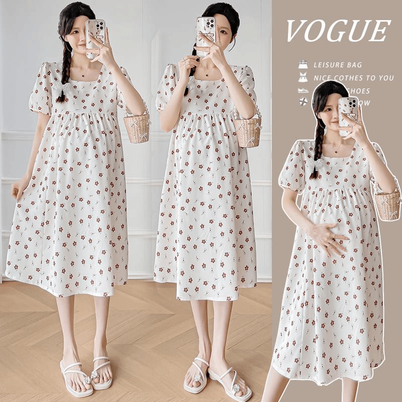 孕妇装连衣裙夏款2024新款时尚中长款宽松大码碎花裙子女夏季薄款