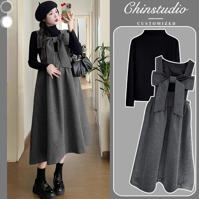 孕妇2025秋冬装新款时尚洋气时髦高级感背带裙孕妇连衣裙两件套