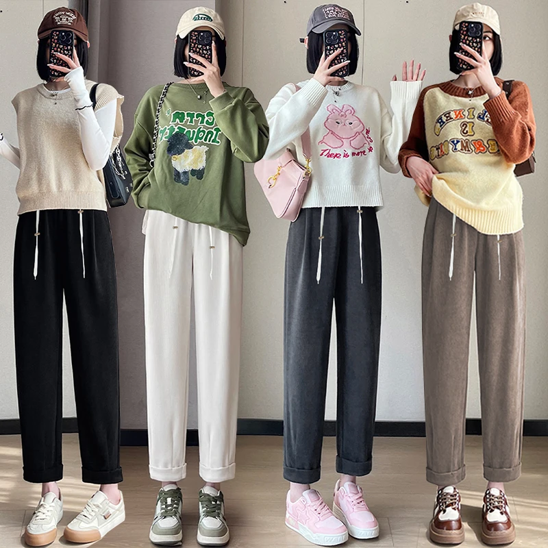 孕妇萝卜裤春秋外穿抽绳九分裤小个子休闲宽松大码孕妇卫裤秋冬款