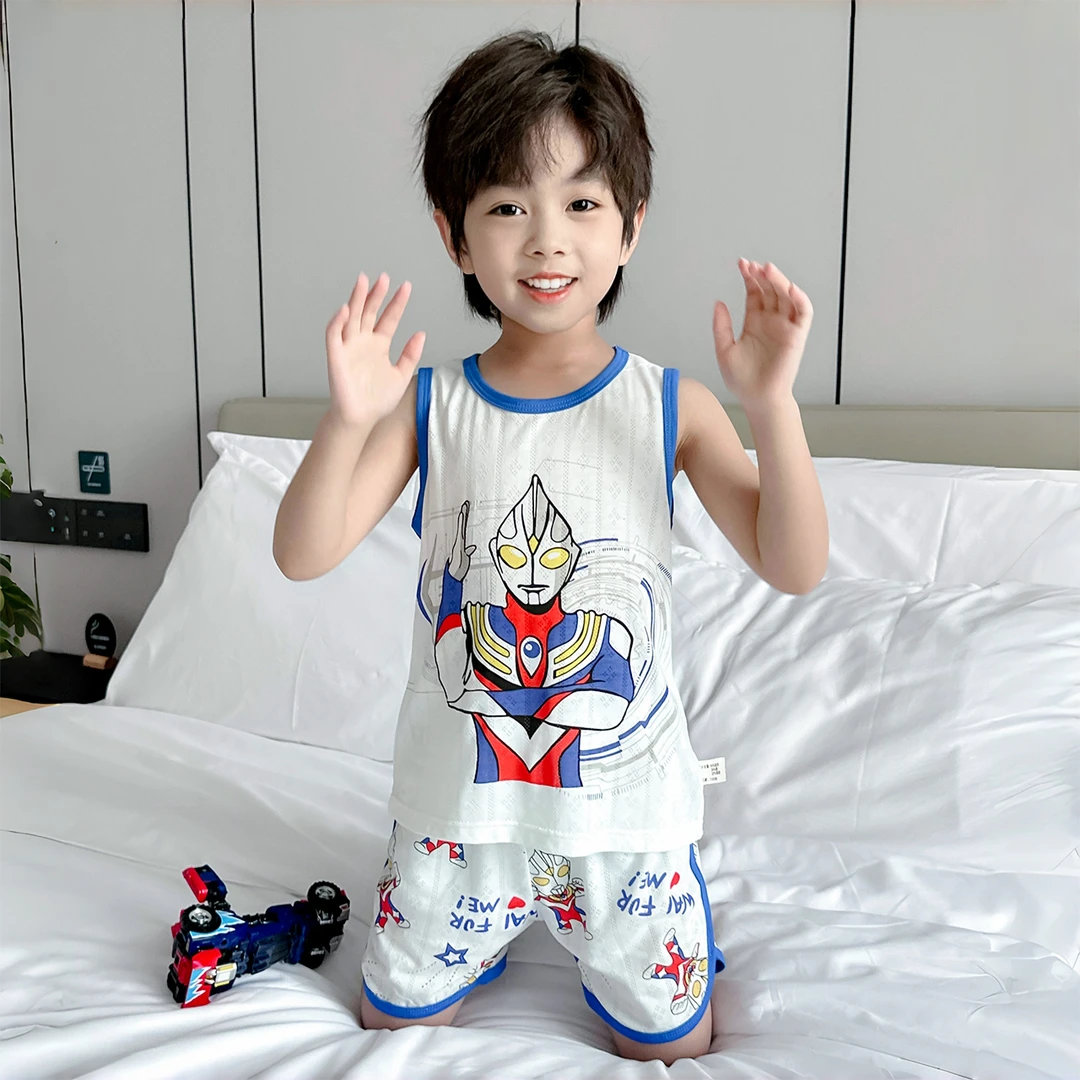 儿童款睡衣夏季背心套装薄款竹纤维男童中小童无袖凉感家居服南海