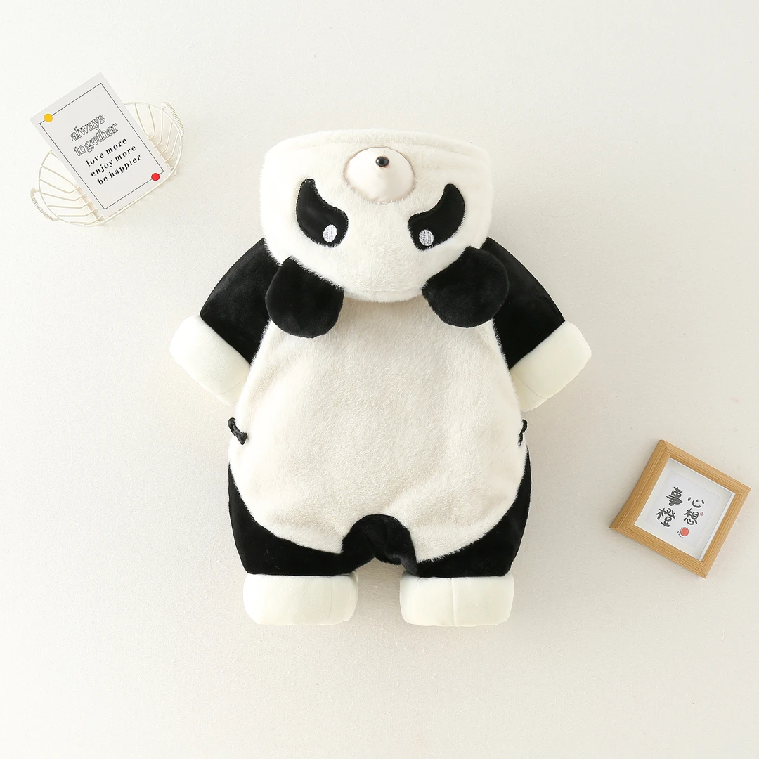 【国风熊猫】婴儿加绒外穿连体衣宝宝加棉外出冬季加厚爬服儿童哈衣