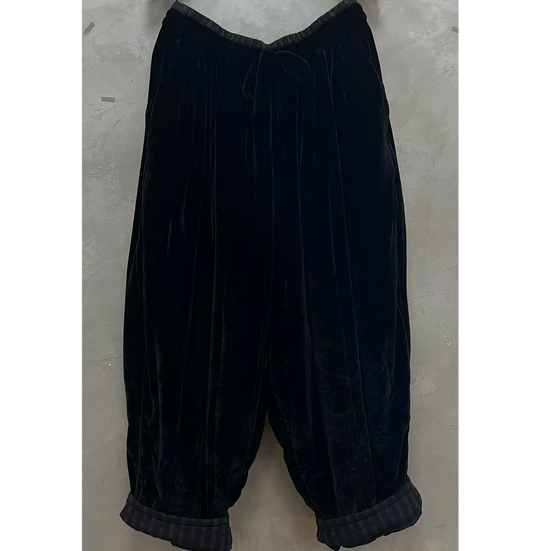 西子分享 6851 古蘭木 丝绒 黑色  复古 秋冬 【棉裤】