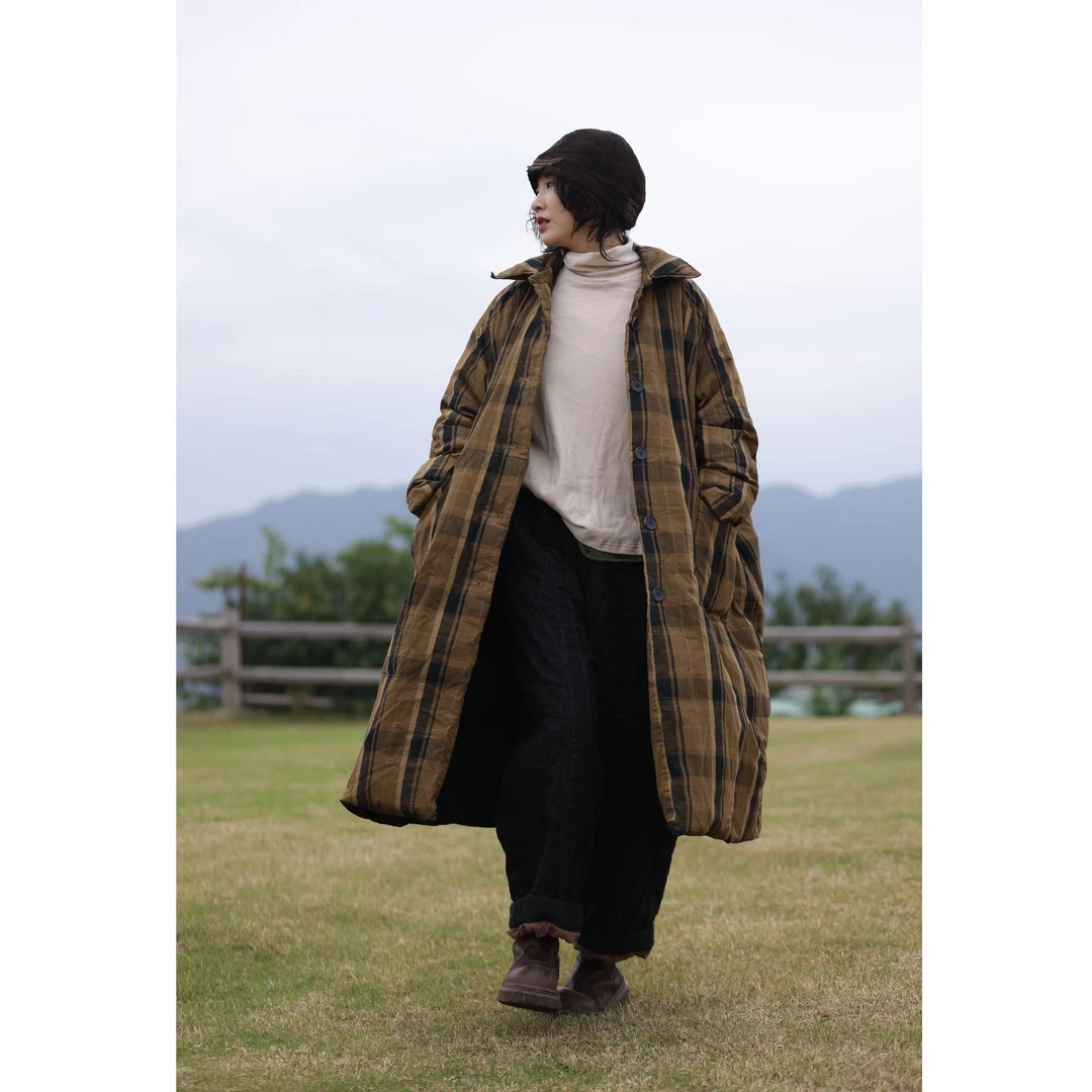 西子分享 3159 古蘭木 中长款 格子 百搭 【羽绒服】190g羽绒填充