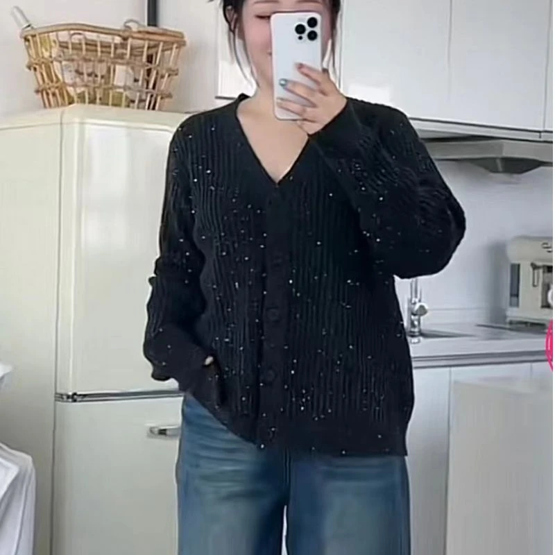 【青苍】针织正肩亮片显瘦毛衣开衫CCC11362