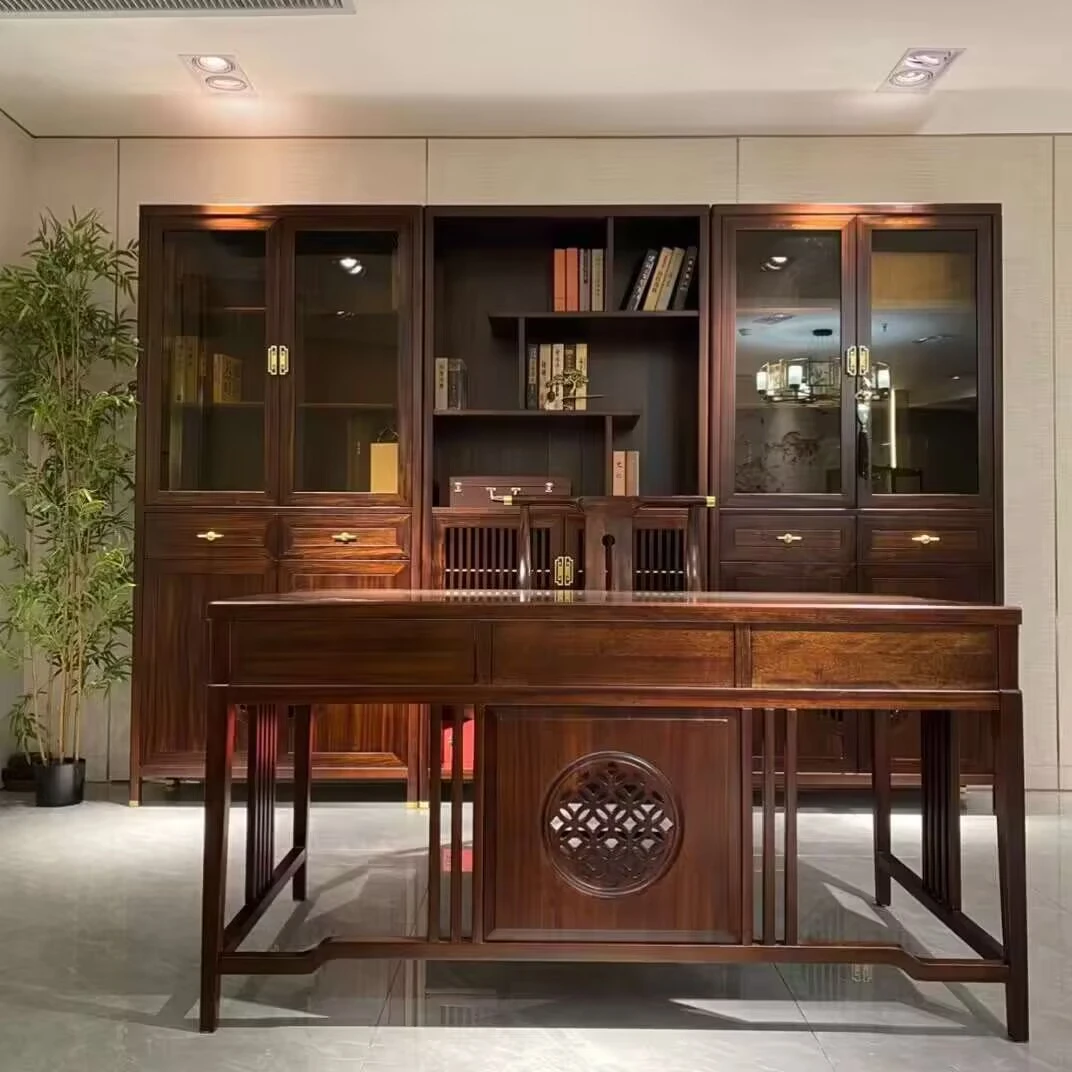 黑檀书桌全实木电脑桌老板桌写字台现代新中式书房家具组合办公