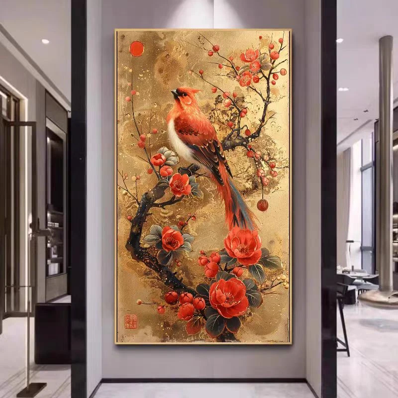 【喜上眉梢】入户玄关砂岩画喜鹊报喜走廊过道挂画