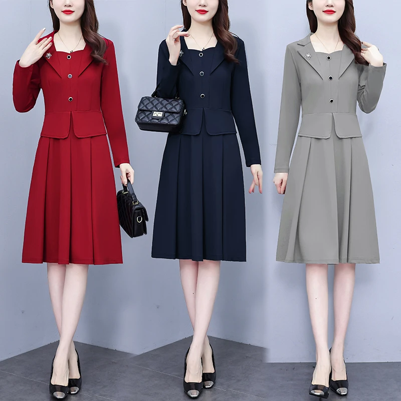 大码女装连衣裙2023秋季西装领瑞丽气质减龄法式中长款超修身裙子