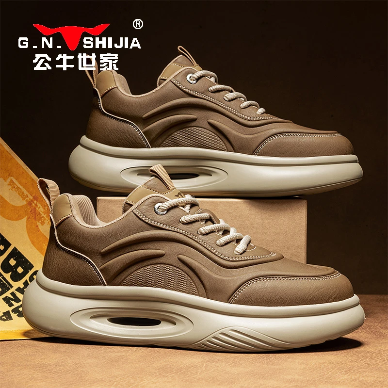 公牛世家男鞋秋冬复古舒适增高休闲板鞋男士高级感工装运动老爹鞋