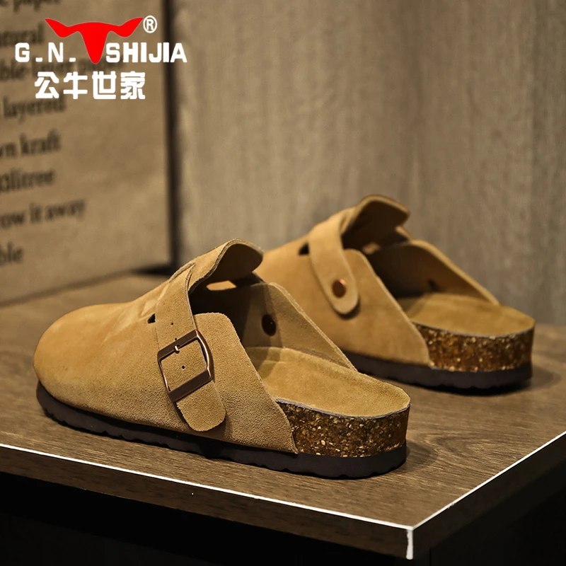 公牛世家勃肯鞋男款夏季2024新款情侣包头半拖鞋懒人外穿软木凉鞋