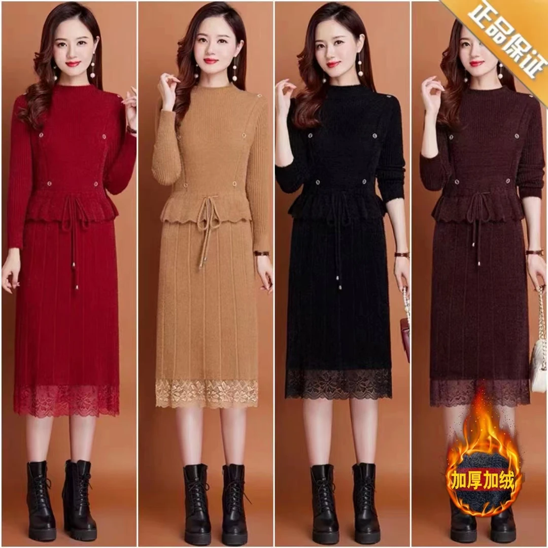 【衣雅严选】217-798秋冬款加绒加厚显瘦针织半高领连衣裙