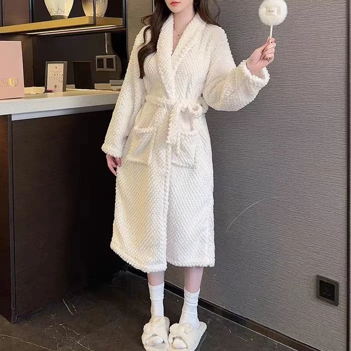 【幽兰-22】8055-22秋冬珊瑚绒加绒加厚保暖中长款家居服睡衣睡袍