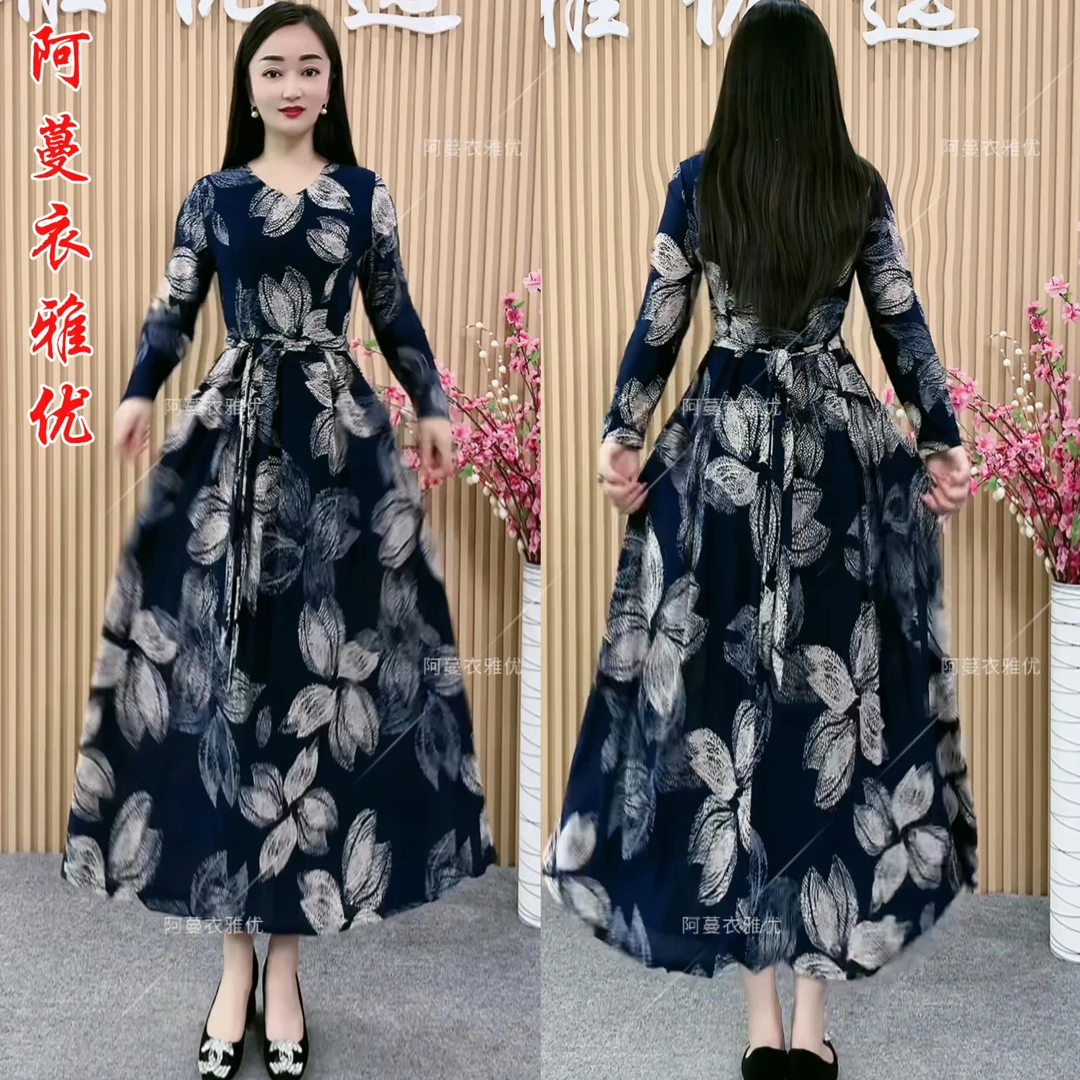 【衣雅严选】8083-676早秋新款长袖修身长裙气质大花高档时尚连衣裙