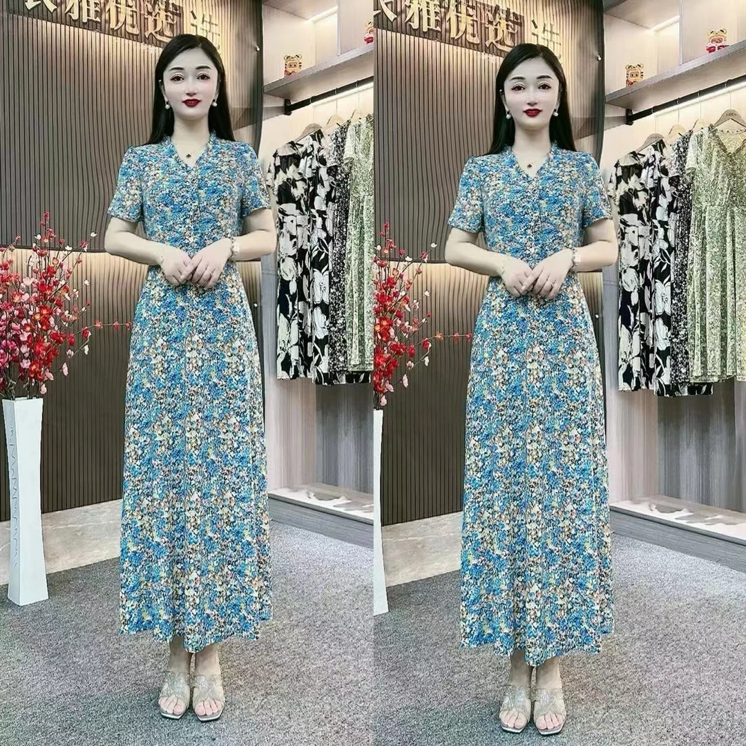 【工厂直发】1848-20#夏装新款修身显瘦中长款南韩冰丝女显瘦连衣裙