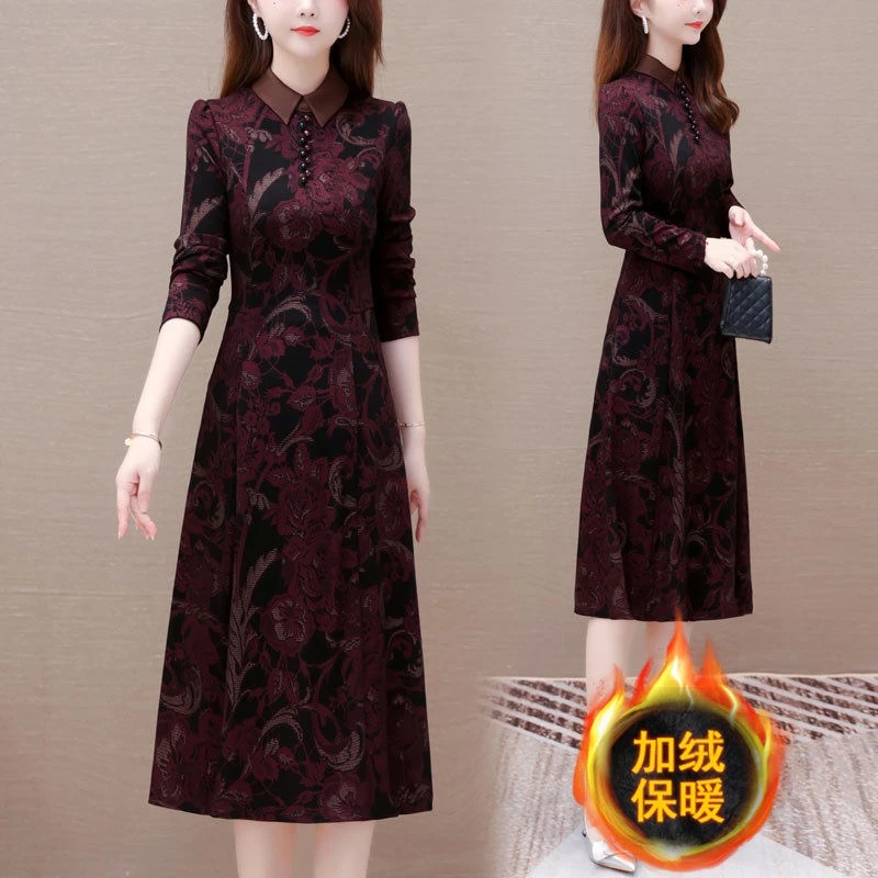 【衣雅严选】8121-990洋气减龄秋冬加厚加绒保暖收腰娃娃领连衣裙