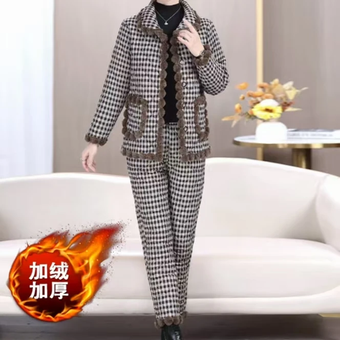 【衣雅严选】8066-1255#新款加绒加厚保暖百搭时尚棉服+棉裤套装