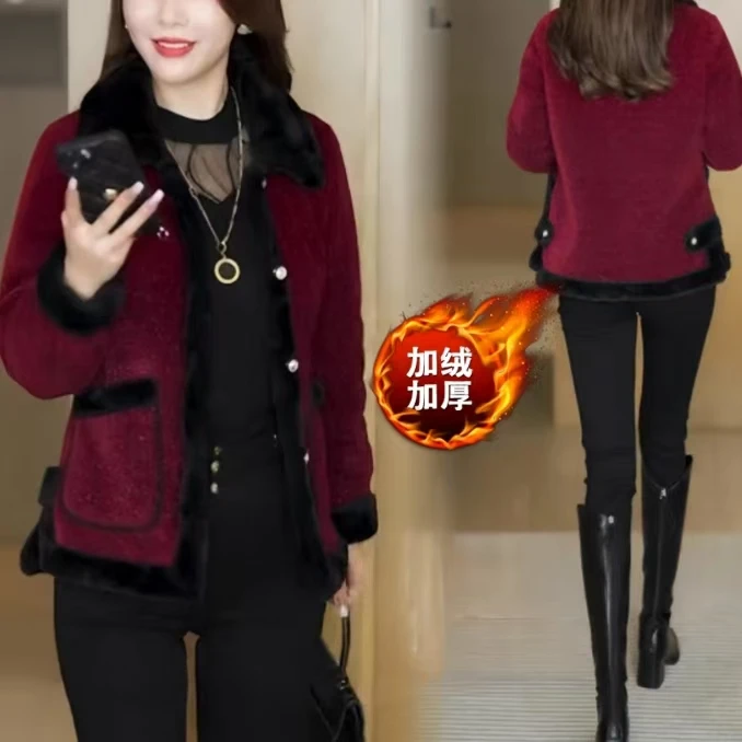 【衣雅严选】8070-1141#新款加绒加厚雪尼尔混纺银丝线百搭款外套