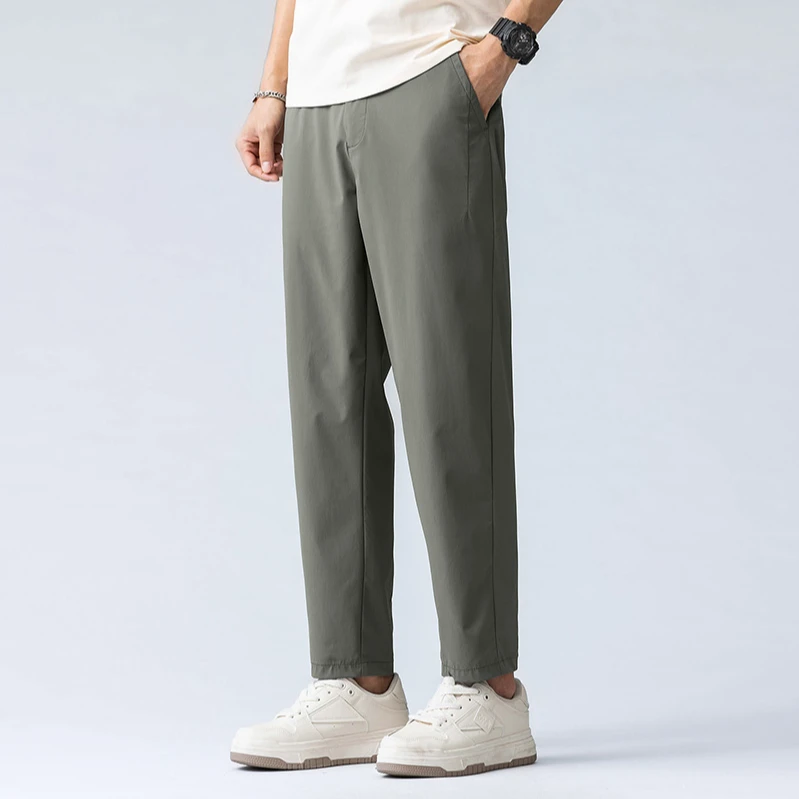裤子男夏季2025新款潮牌宽松直筒冰丝九分裤时尚百搭男士休闲速干