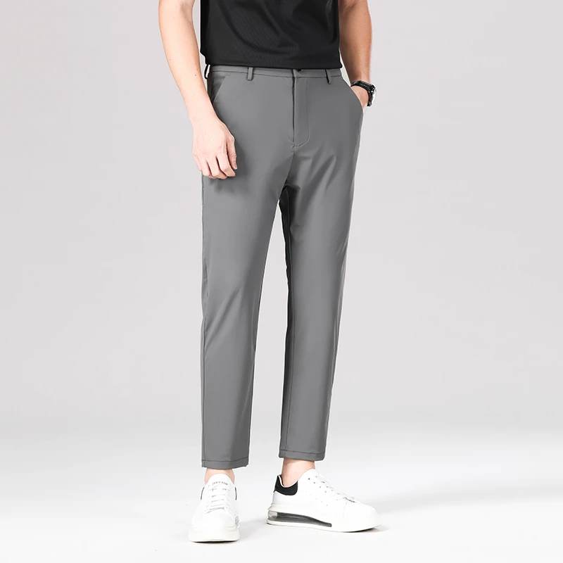 2025夏季薄款冰丝九分裤男西裤弹力宽松直筒运动速干男士休闲裤子