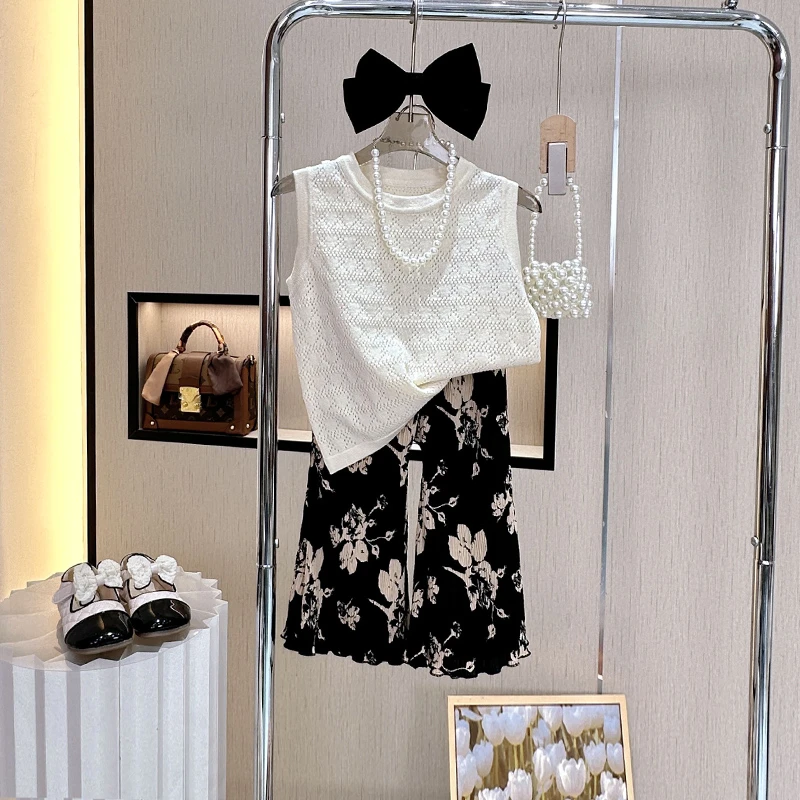 【现货】2025套装上衣碎花女童时尚夏季儿童气质水墨法式洋气甜美