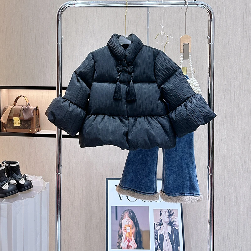 女童冬装棉服外套2024新款儿童洋气加厚棉袄女童冬季时尚立领棉衣