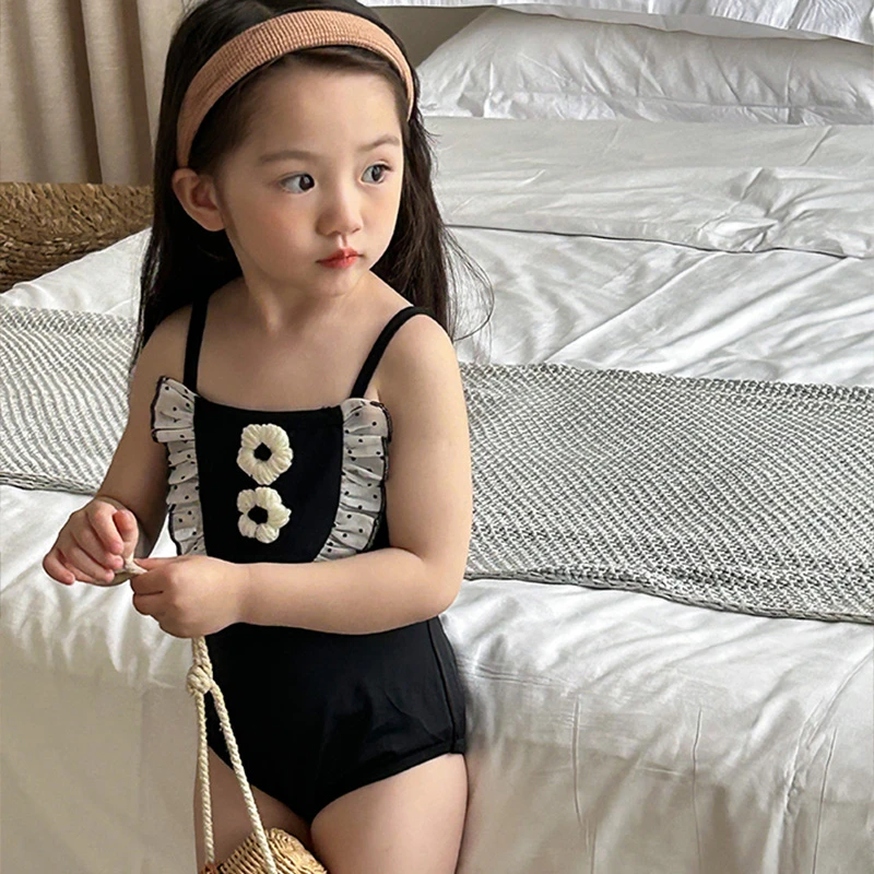 儿童泳衣女童小宝宝韩国连体游泳衣度假速干吊带公主可爱连体泳装
