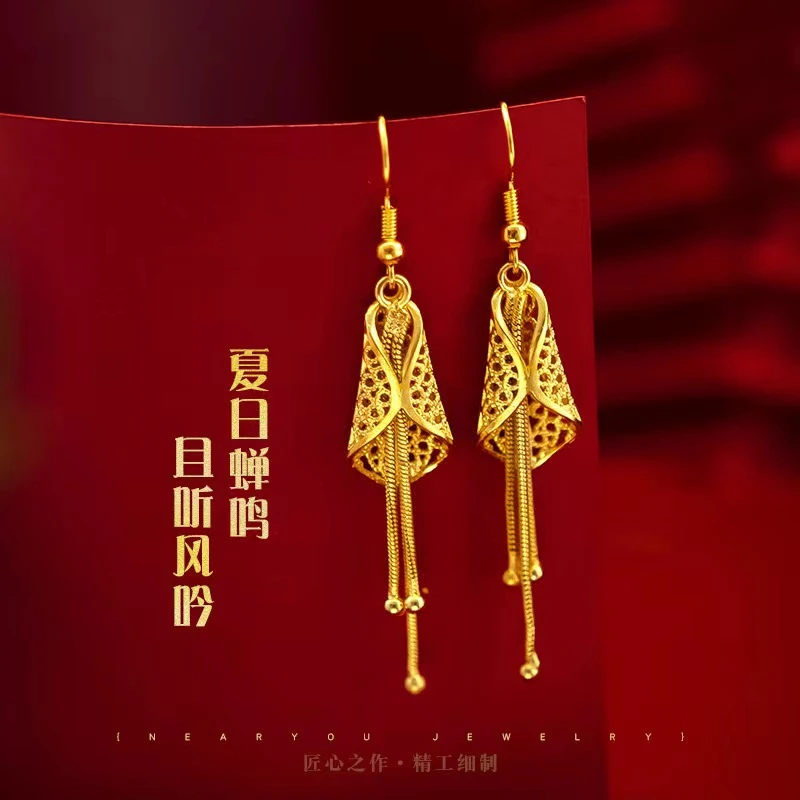 镀18k金 925银针【夏日蝉鸣】066 耳坠时尚气质精美女款防过敏金色