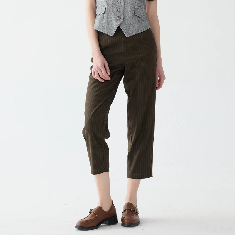 谜底萝卜裤女2025春新款通勤风特色条纹宽松九分休闲裤255MK3003