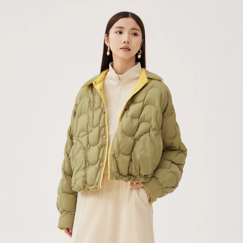 谜底两面穿羽绒服女2024秋季新品百搭休闲翻领宽松鸭绒243MY1214