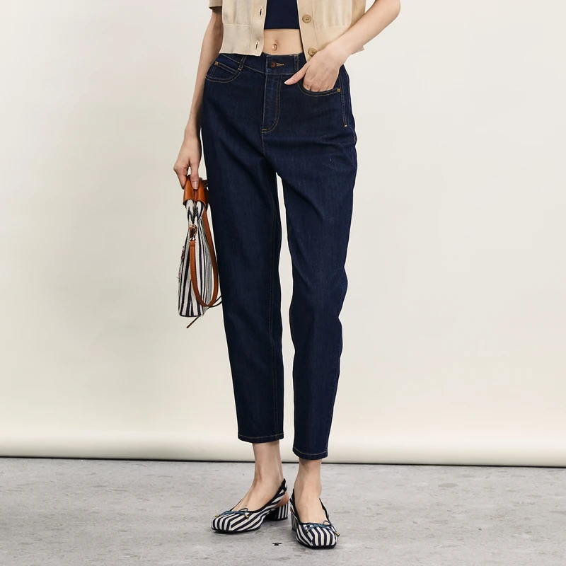 谜底牛仔裤萝卜裤女2024年夏季新品复古百搭棉弹九分裤242MK0714