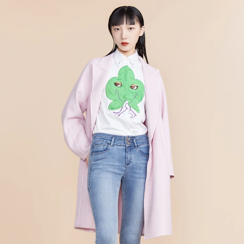 MIIDII谜底新款时尚气质宽松双色双面呢中长毛呢大衣女221MD0024