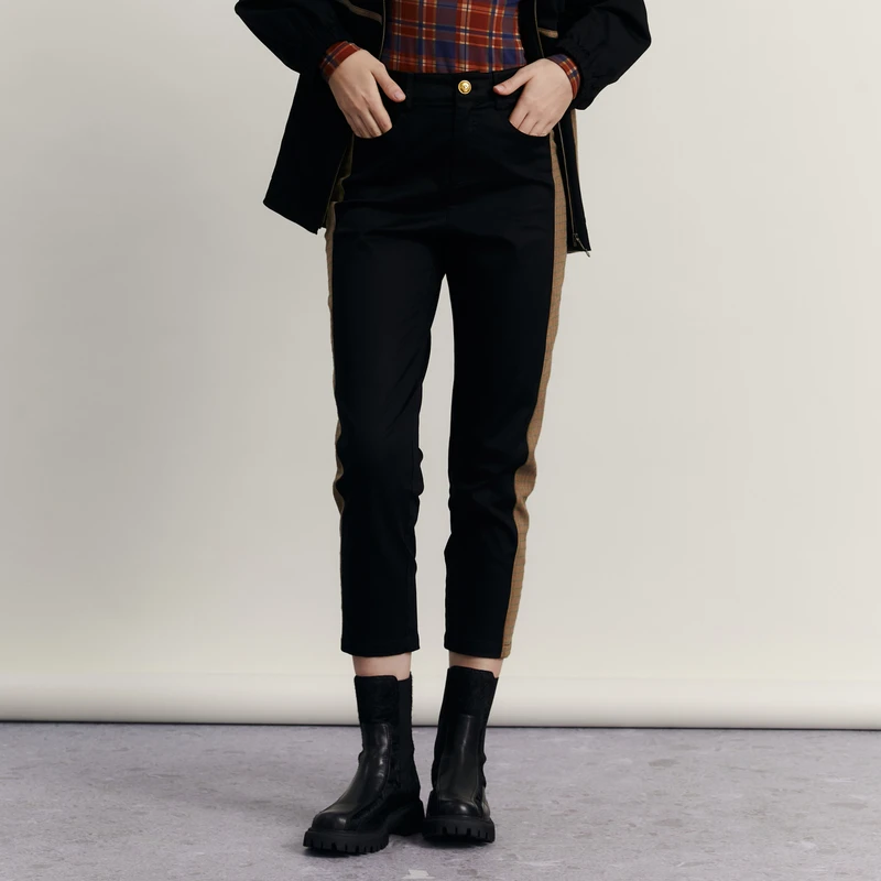 谜底休闲萝卜裤女新品百搭宽松拼接格纹九分裤234MK1483