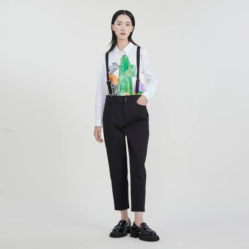 谜底长裤女春季新款时尚简约百搭可拆卸背带休闲裤女231MK0161