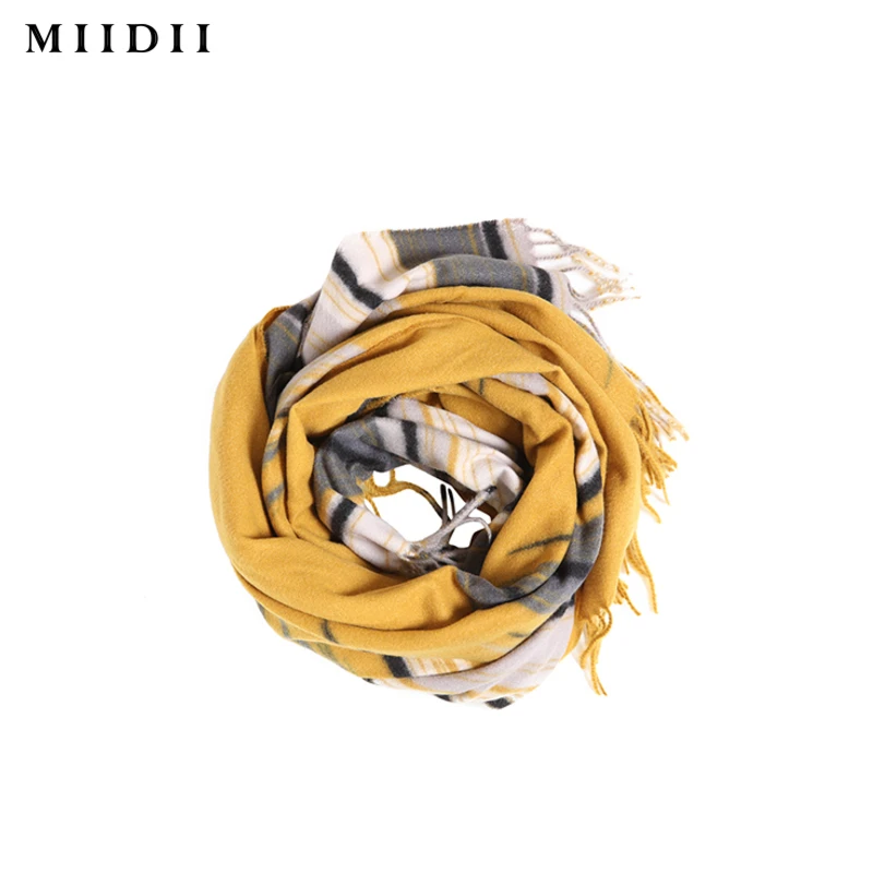 R谜底冬舒适柔软流苏格披肩秋冬拼色保暖长围巾女士百搭214MQ2906