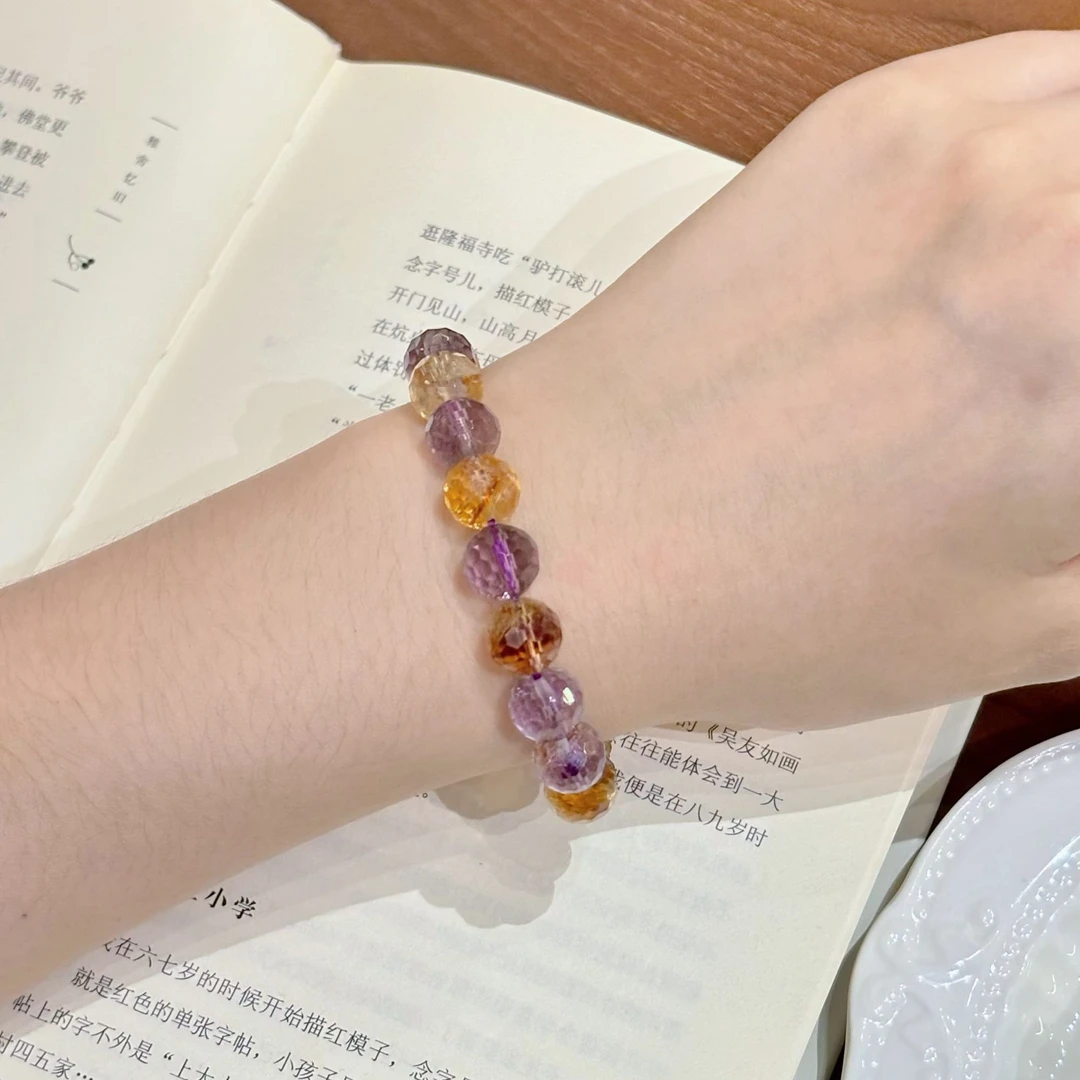 【绿福珠缘】天然水晶手链紫黄晶女手串切面多面体闪圆珠多样性发一