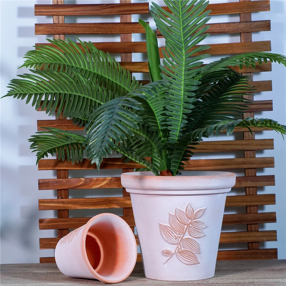 复古枫叶款红陶花盆小号口16高14