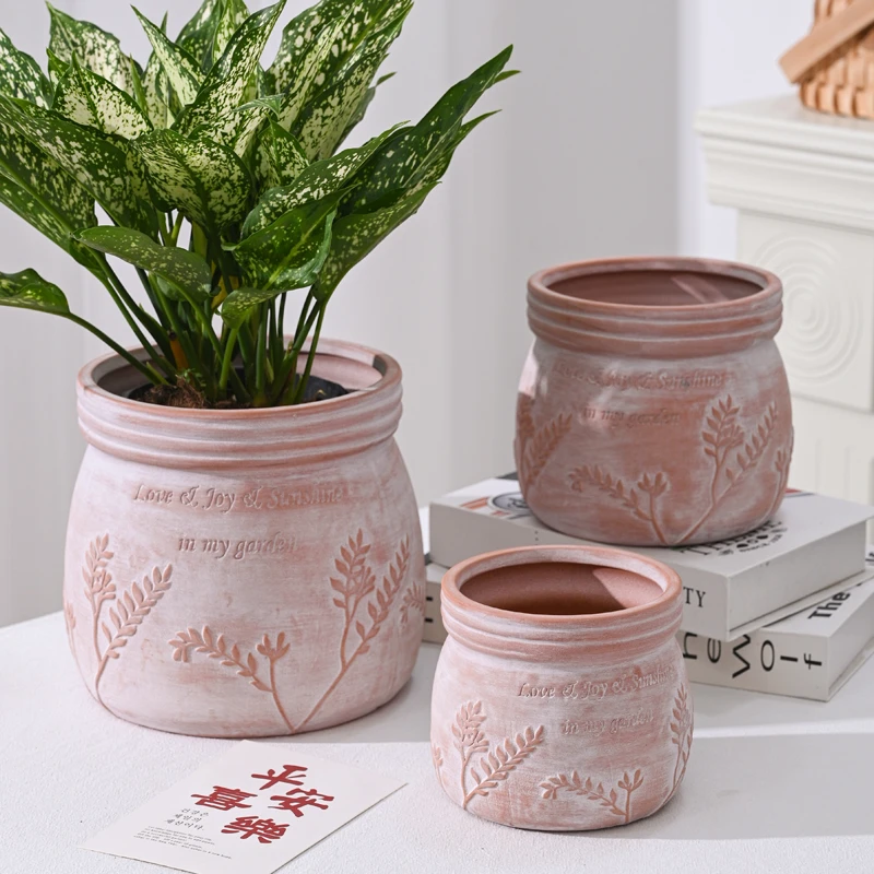 【鹿可-糖罐14口径】复古树叶糖罐透气陶土花盆-口径14高度14