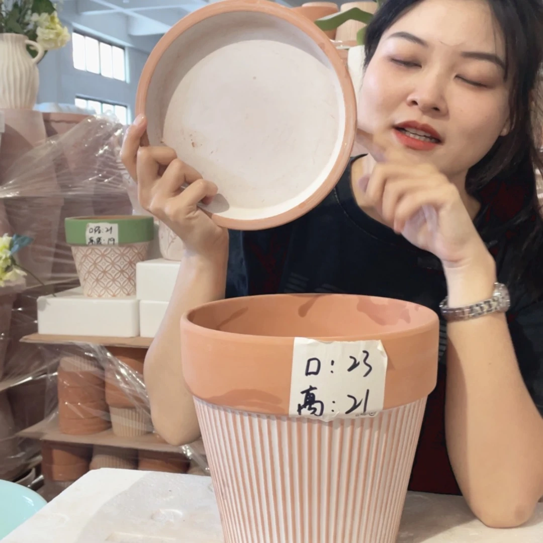 【闪购商品】红陶20CM（含）-50CM（不含）带托复古竖纹23-21