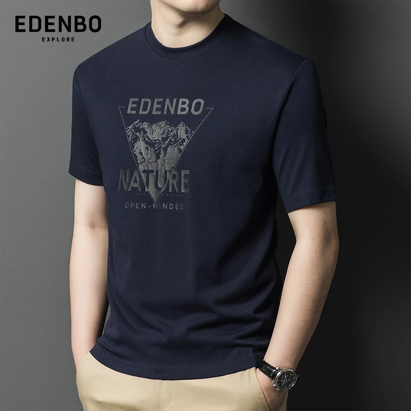 爱登堡男士短袖T恤2025新款夏季潮流百搭圆领休闲印花半袖体恤衫