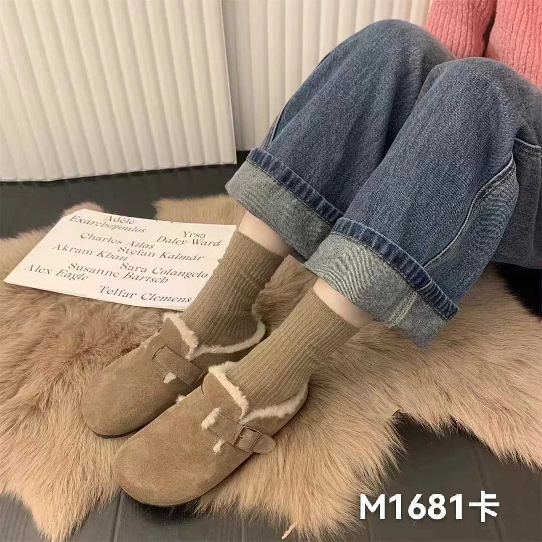 【超哥夫妇】M1681毛毛拖鞋女冬加绒保暖外穿包头半拖爆款棉鞋
