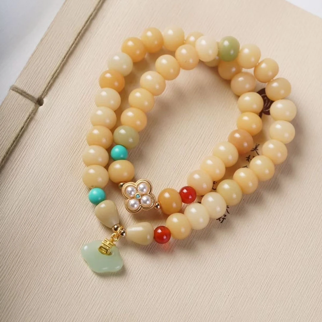 白玉菩提根风化料双圈手串