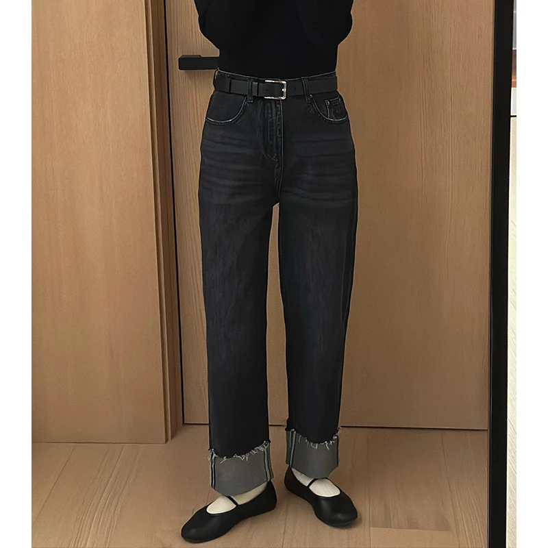 XIYE&W【翻边牛仔裤】显瘦直筒宽松休闲裤