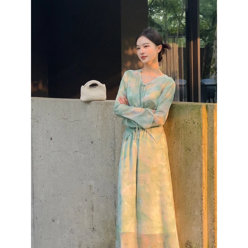 she satin 水墨丹青”新中式禅意晕染三件套AE4CSZ22-OZ