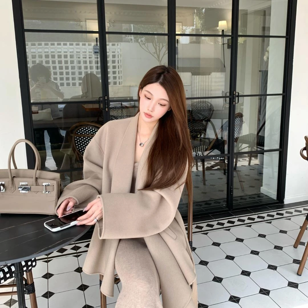 Breezy Z 短款气质大衣百搭时尚毛呢宽松韩版外套休闲双面呢大衣