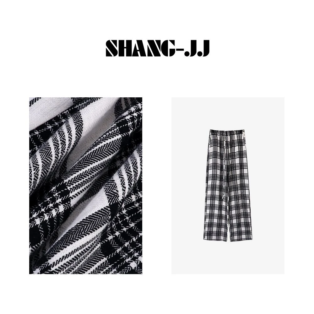 SHANG-JJ【大格子裤】24新款亚麻舒适随性简约主义宽松长裤q131332p