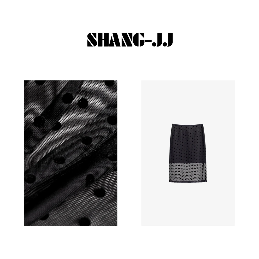 SHANG-JJ【波点重现】莫醋罗马面料混纺亲肤舒适波点半裙q131596p