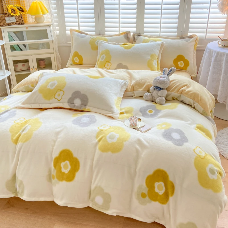 【舒芙绒】花语牛奶绒四件套冬季床上加厚保暖床单被套双面绒被套RY